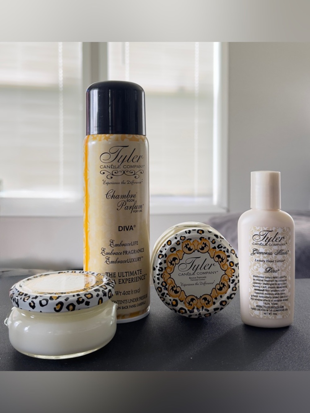 Tyler Candle Company Diva Room Spray, 2 candles & Hand Lotion Set.